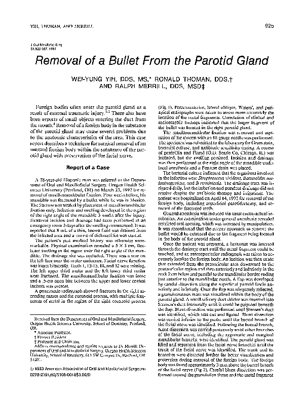 (PDF) Removal of a bullet from the parotid gland