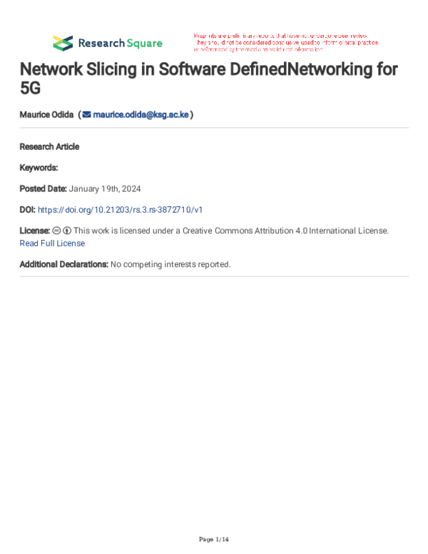 (PDF) Network Slicing in Software DefinedNetworking for 5G