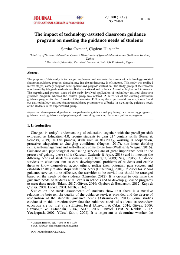 (PDF) The impact of technology-assisted classroom guidance program on ...