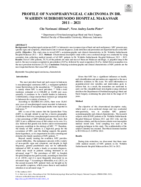 (PDF) Profile of Nasopharyngeal Carcinoma in Dr. Wahidin Sudirohusodo ...