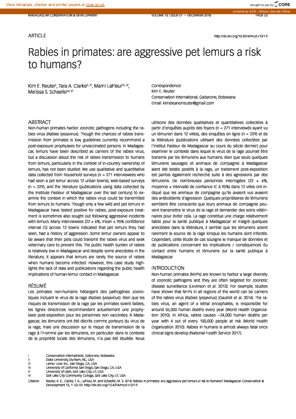 (PDF) Rabies in primates: are aggressive pet lemurs a risk to humans?