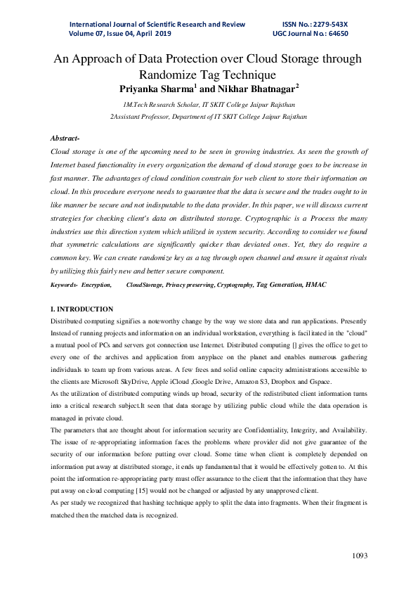 (PDF) An Approach of Data Protection over Cloud Storage through ...