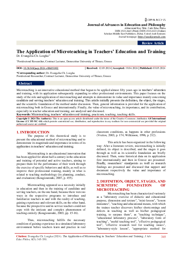 (PDF) The Application of Microteaching in Teachers’ Education and Training