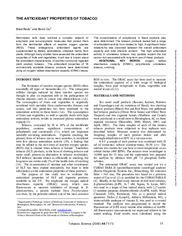 (PDF) The Antioxidant Properties of Tobacco