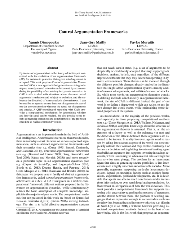 (PDF) Control Argumentation Frameworks