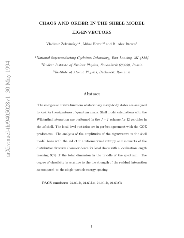 (PDF) Chaos and Order in the Shell Model Eigenvectors