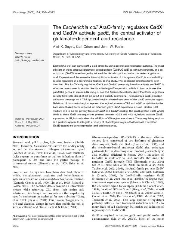 (PDF) The Escherichia coli AraC-family regulators GadX and GadW ...