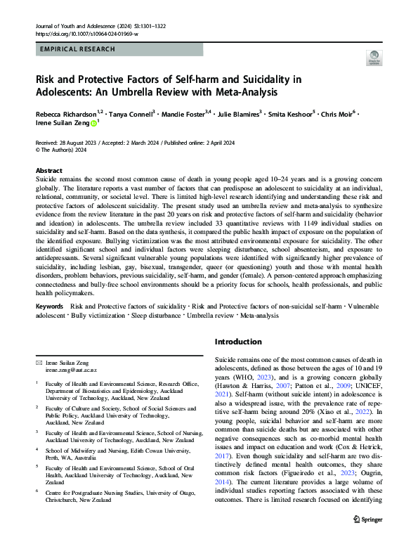 (PDF) Risk and Protective Factors of Self-harm and Suicidality in ...