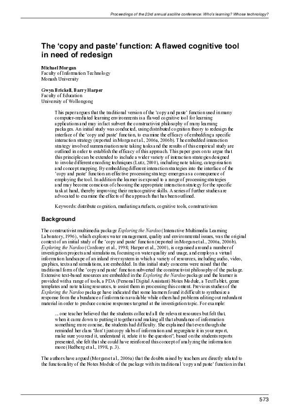 (PDF) The 'copy and paste' function: a flawed cognitive tool in need of ...