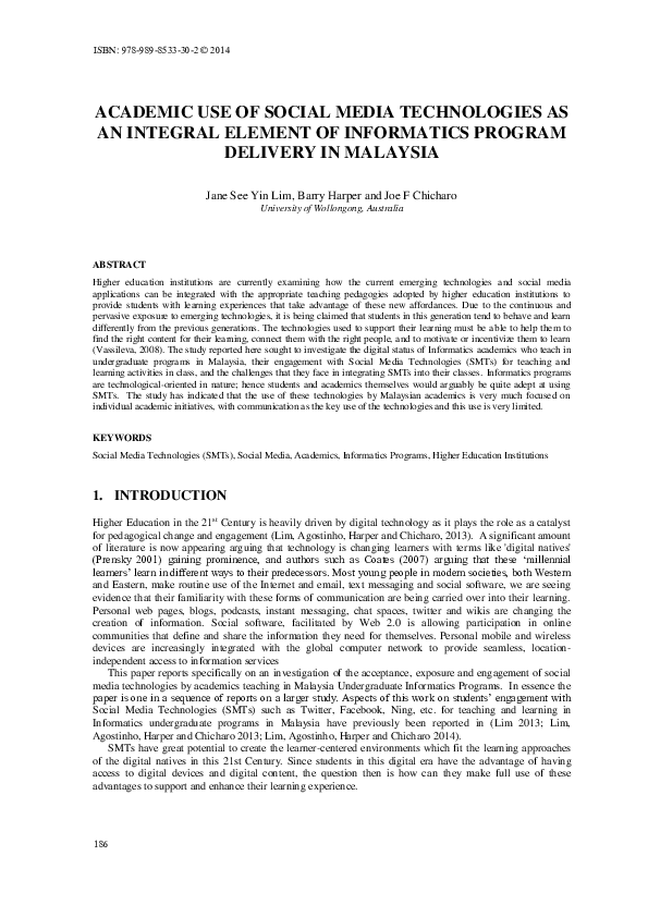 (PDF) Academic Use of Social Media Technologies as an Integral Element ...