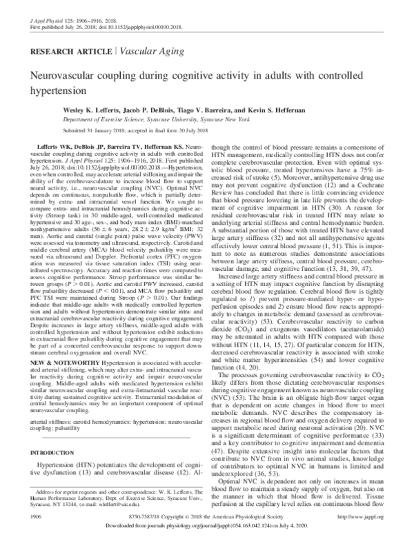 (PDF) Neurovascular coupling during cognitive activity in adults with ...