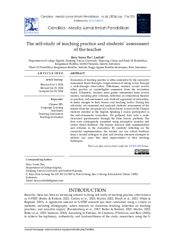 (PDF) The self-study of teaching practice and students' assessment of ...