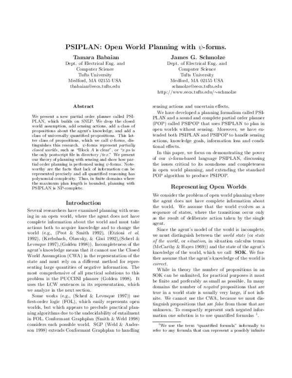 (PDF) PSIPLAN: open world planning with Ψ-forms
