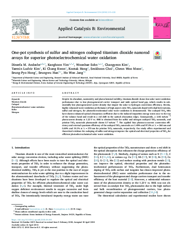 (PDF) One-pot synthesis of sulfur and nitrogen codoped titanium dioxide ...