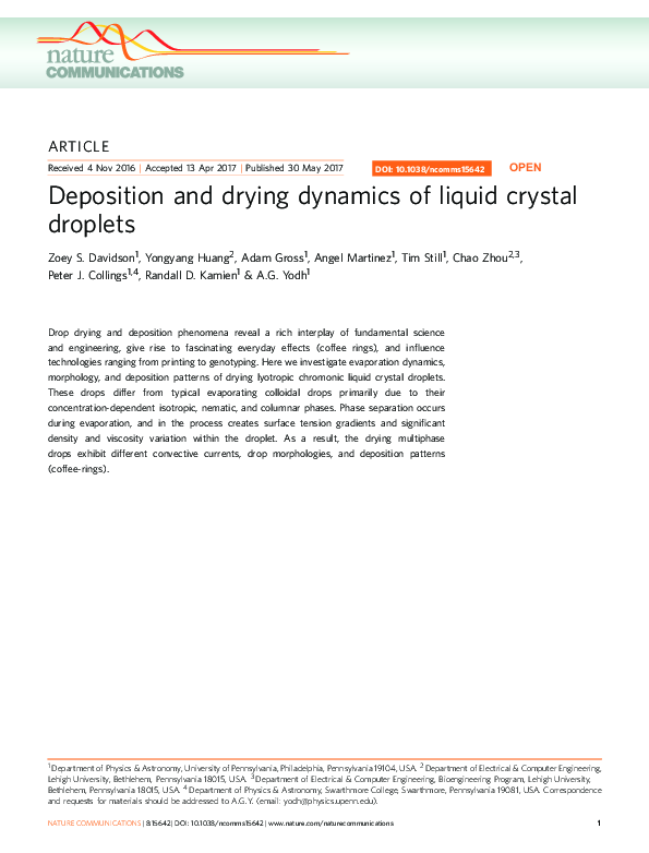 (PDF) Deposition and drying dynamics of liquid crystal droplets