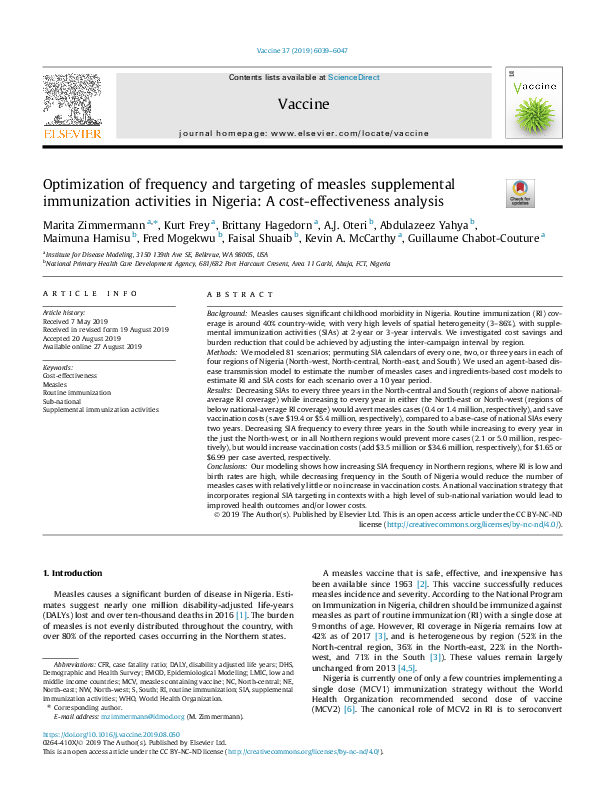 (PDF) Optimization of frequency and targeting of measles supplemental ...