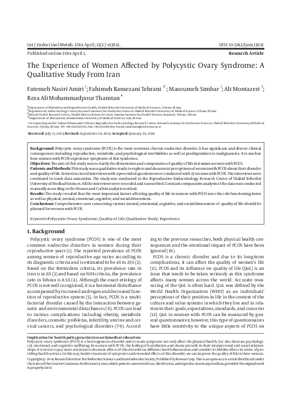 (PDF) The Experience of Women Affected by Polycystic Ovary Syndrome: A ...