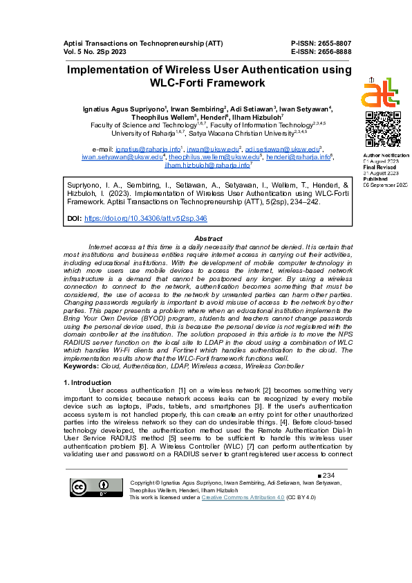 (PDF) Implementation of Wireless User Authentication using WLC-Forti ...