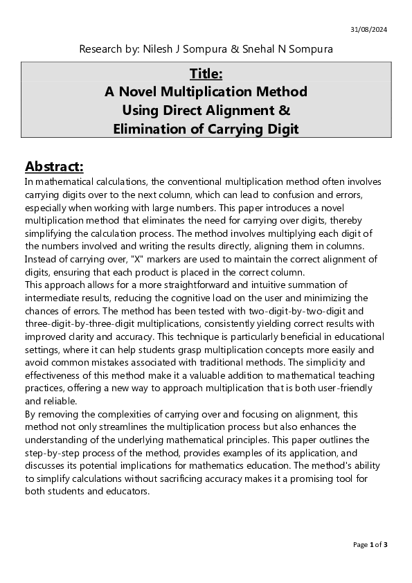 (PDF) ABSTRACT OF INNOVATIVE SIMPLE MULTIPLICATION METHOD IN MATHS