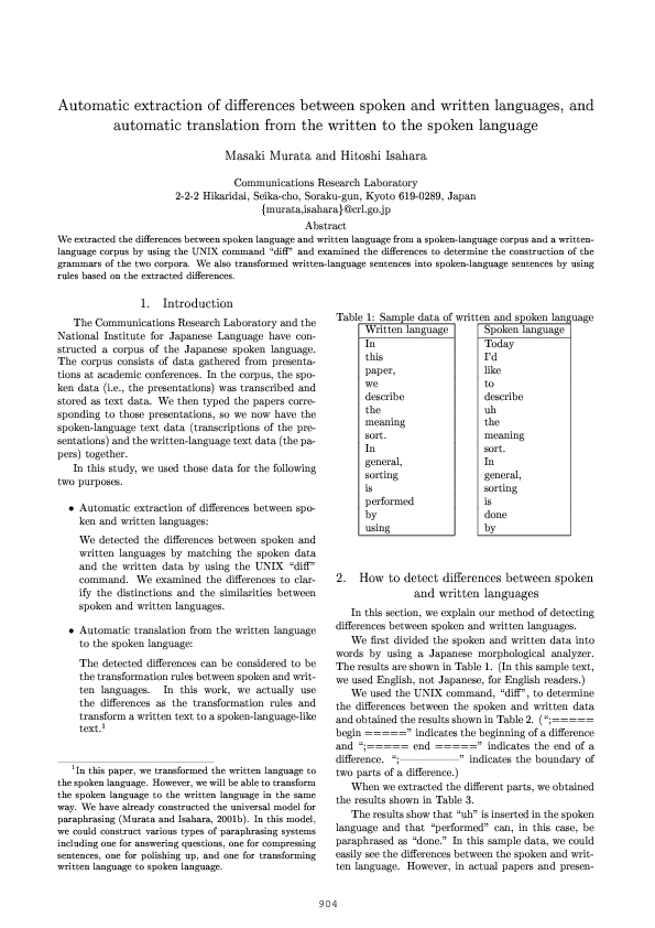 (PDF) Automatic extraction of differences between spoken and written ...