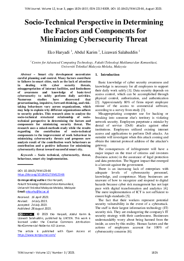 (PDF) Socio-Technical Perspective in Determining the Factors and ...