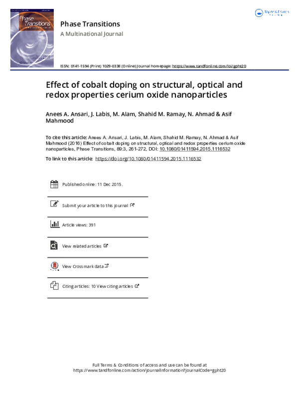 (PDF) Effect of cobalt doping on structural, optical and redox ...