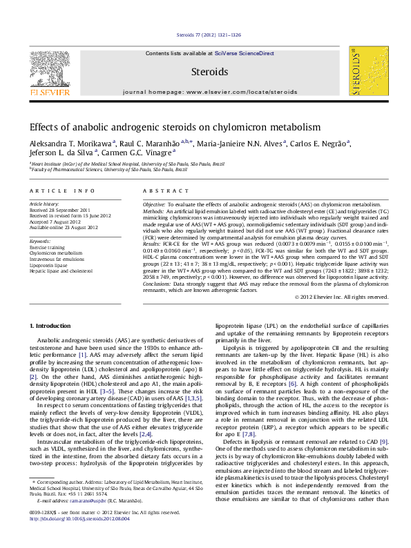 (PDF) Effects of anabolic androgenic steroids on chylomicron metabolism