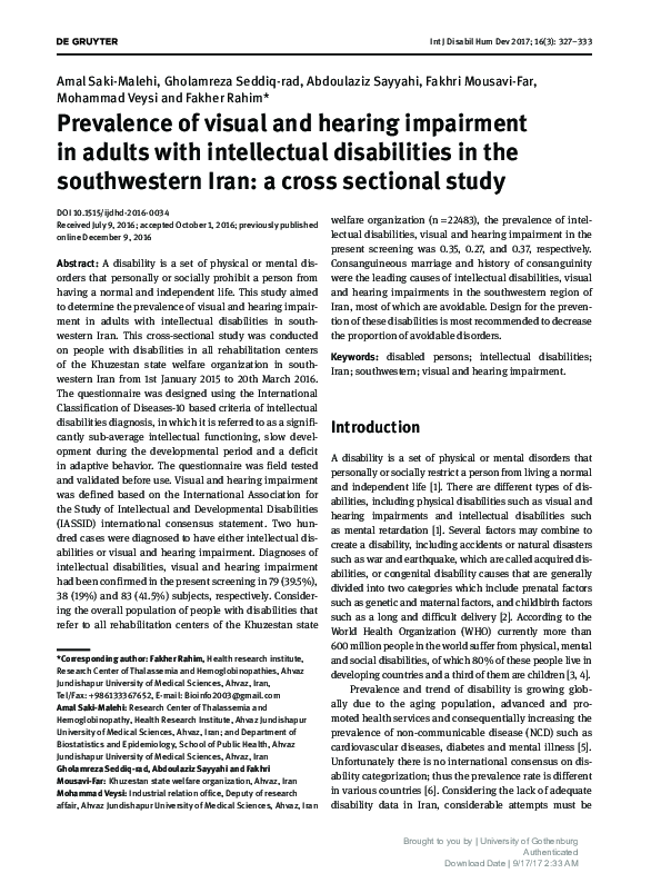 (PDF) Prevalence of visual and hearing impairment in adults with ...