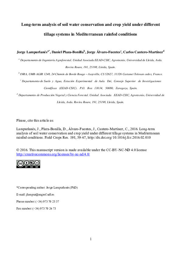 (PDF) Long-term analysis of soil water conservation and crop yield ...