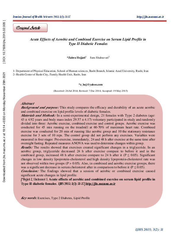(PDF) Acute Effects of Aerobic and Combined Exercise on Serum Lipid ...