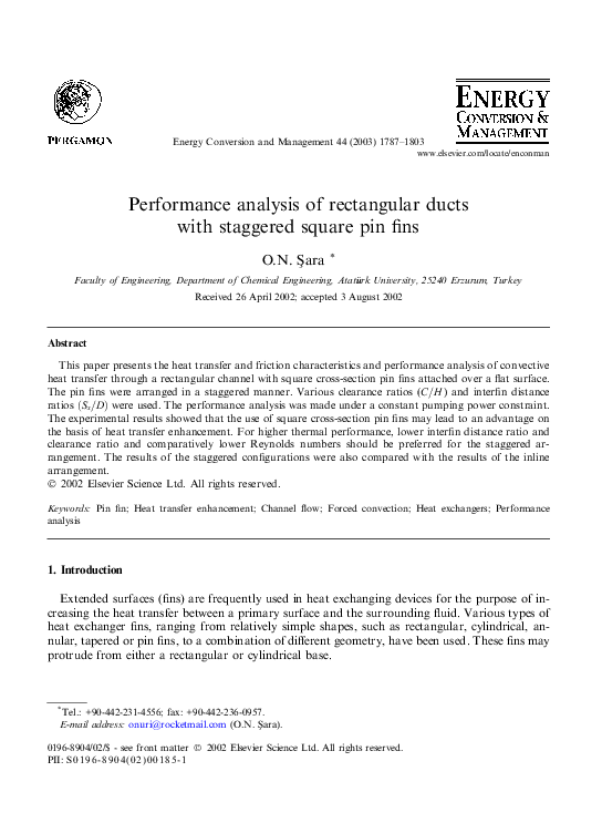 (PDF) Performance analysis of rectangular ducts with staggered square ...