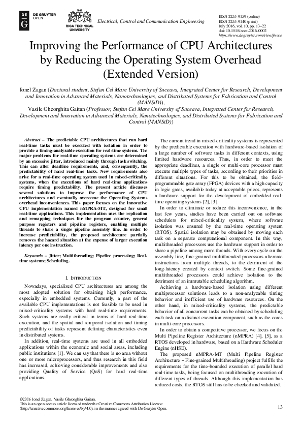 (PDF) Improving the Performance of CPU Architectures by Reducing the ...
