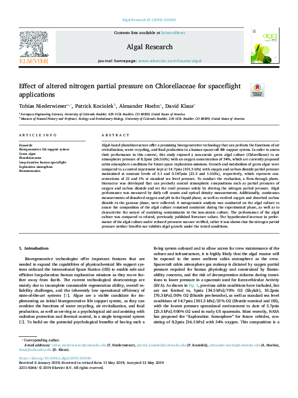 (PDF) Effect of altered nitrogen partial pressure on Chlorellaceae for ...