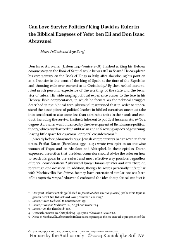(PDF) Can Love Survive Politics? King David as Ruler in the Biblical ...