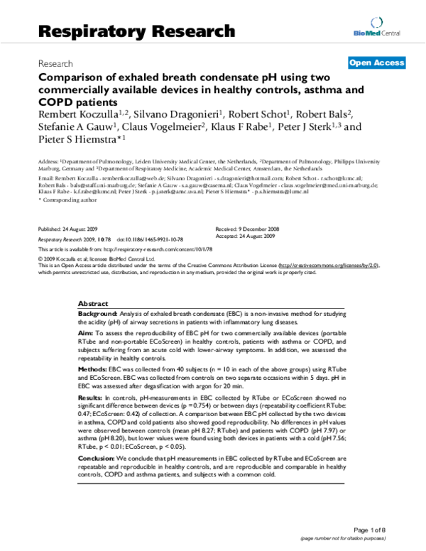 (PDF) Comparison of exhaled breath condensate pH using two commercially ...