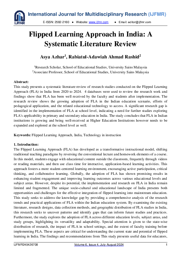 (PDF) Flipped Learning Approach in India - A Systematic Literature Review