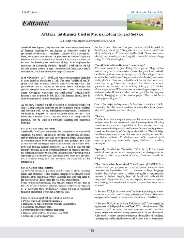 (PDF) Artificial Intelligence Used in Medical Education and Service
