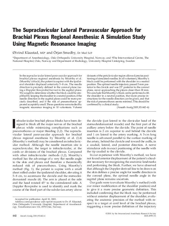 (PDF) The Supraclavicular Lateral Paravascular Approach for Brachial ...