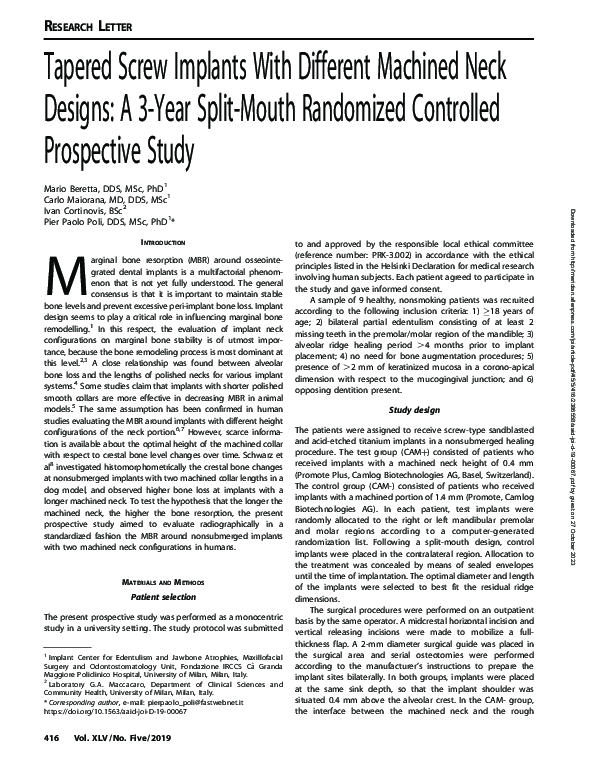 (PDF) Tapered screw implants with different machined neck designs: a 3 ...