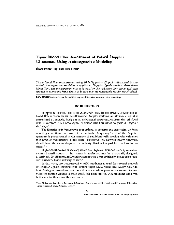 (PDF) Tissue Blood Flow Assessment of Pulsed Doppler Ultrasound Using ...