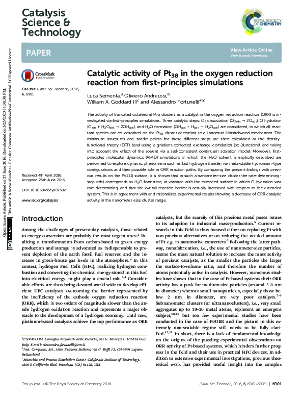 (PDF) Catalytic activity of Pt 38 in the oxygen reduction reaction from ...