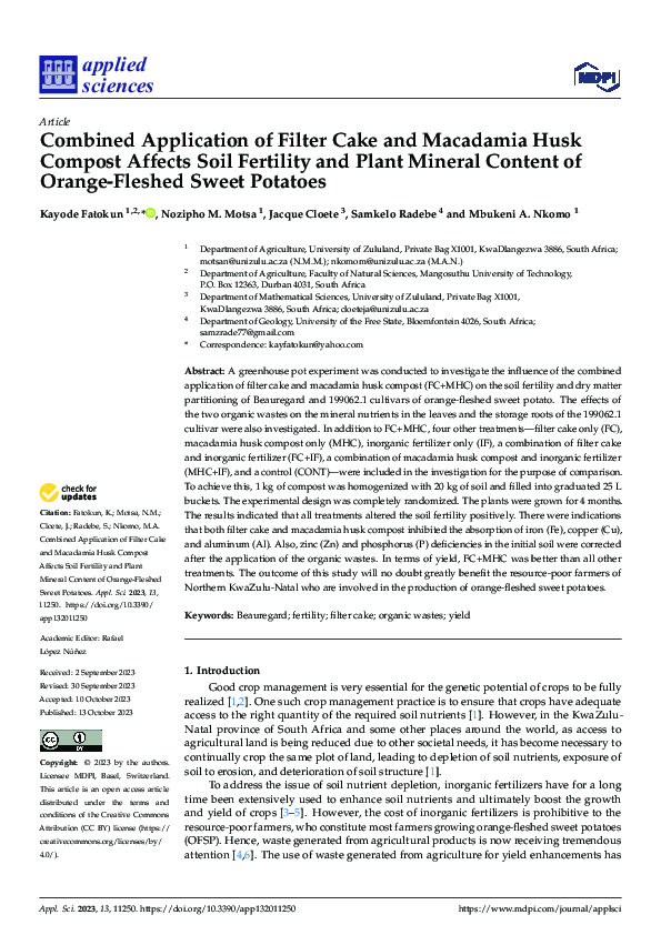 (PDF) Combined Application of Filter Cake and Macadamia Husk Compost ...
