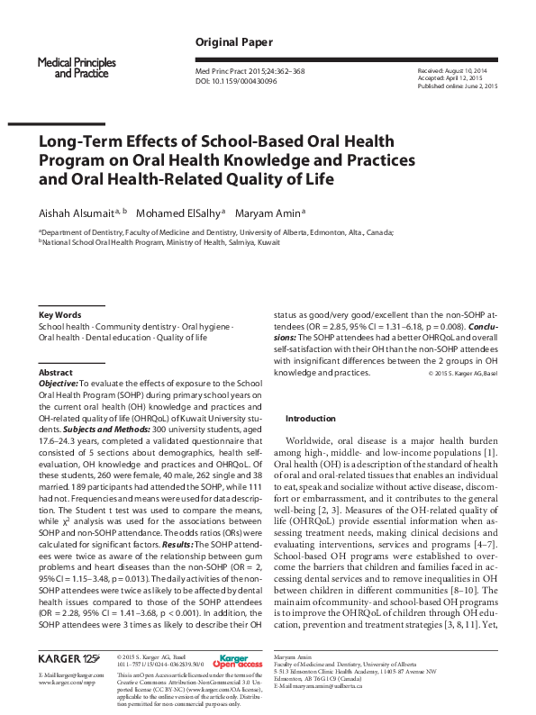 (PDF) Long-Term Effects of School-Based Oral Health Program on Oral ...