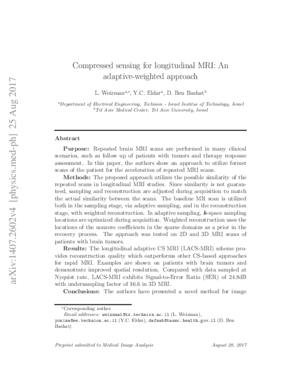 (PDF) The application of Compressed Sensing for Longitudinal MRI