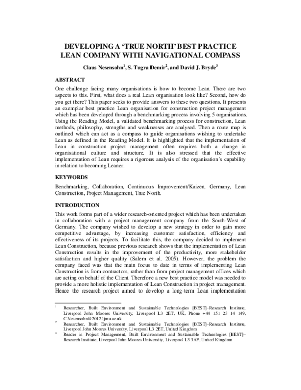 (PDF) Developing a “True North” Best Practice Lean Company with ...