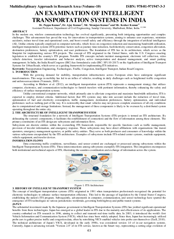 (PDF) An Examination Of Intelligent Transportation Systems In India