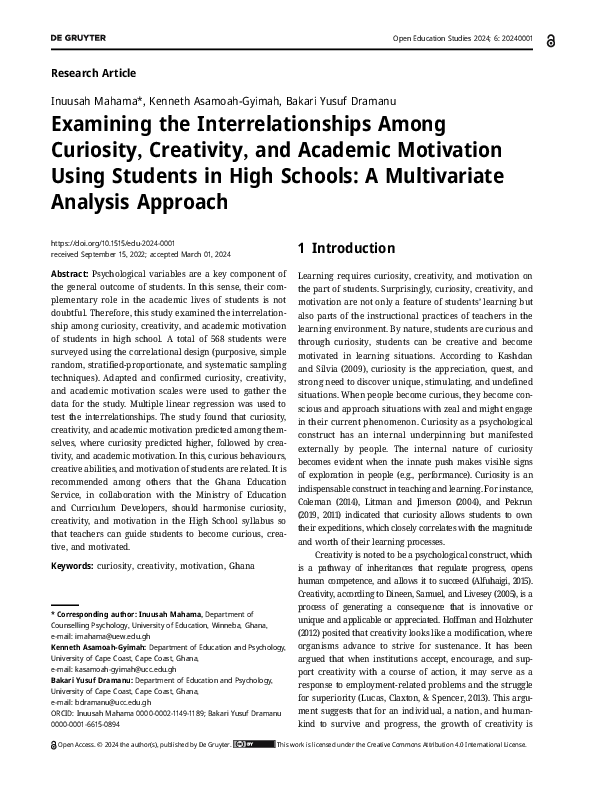 (PDF) Examining the Interrelationships Among Curiosity, Creativity, and ...