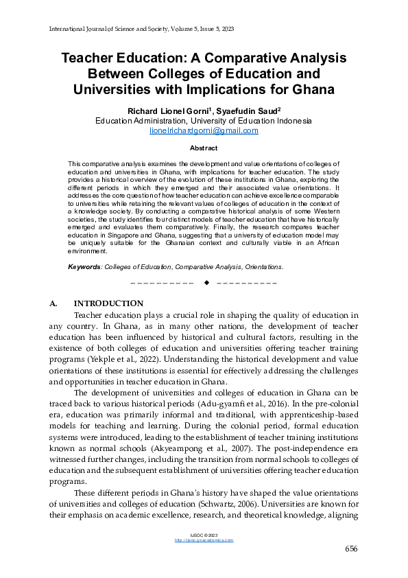 (PDF) Teacher Education: A Comparative Analysis Between Colleges of ...