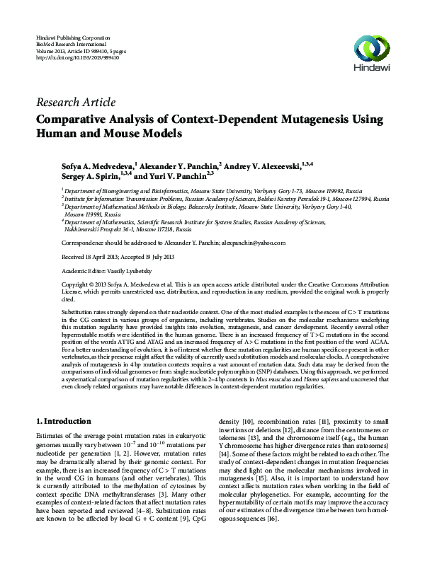 (PDF) Comparative Analysis of Context-Dependent Mutagenesis Using Human ...