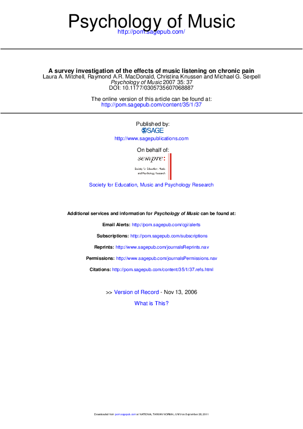 (PDF) A survey investigation of the effects of music listening on ...